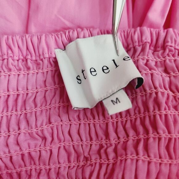 STEELE Australia Dress M Pink Fit & Flare Strapless Smocked A-Line Mini - Picture 5 of 9